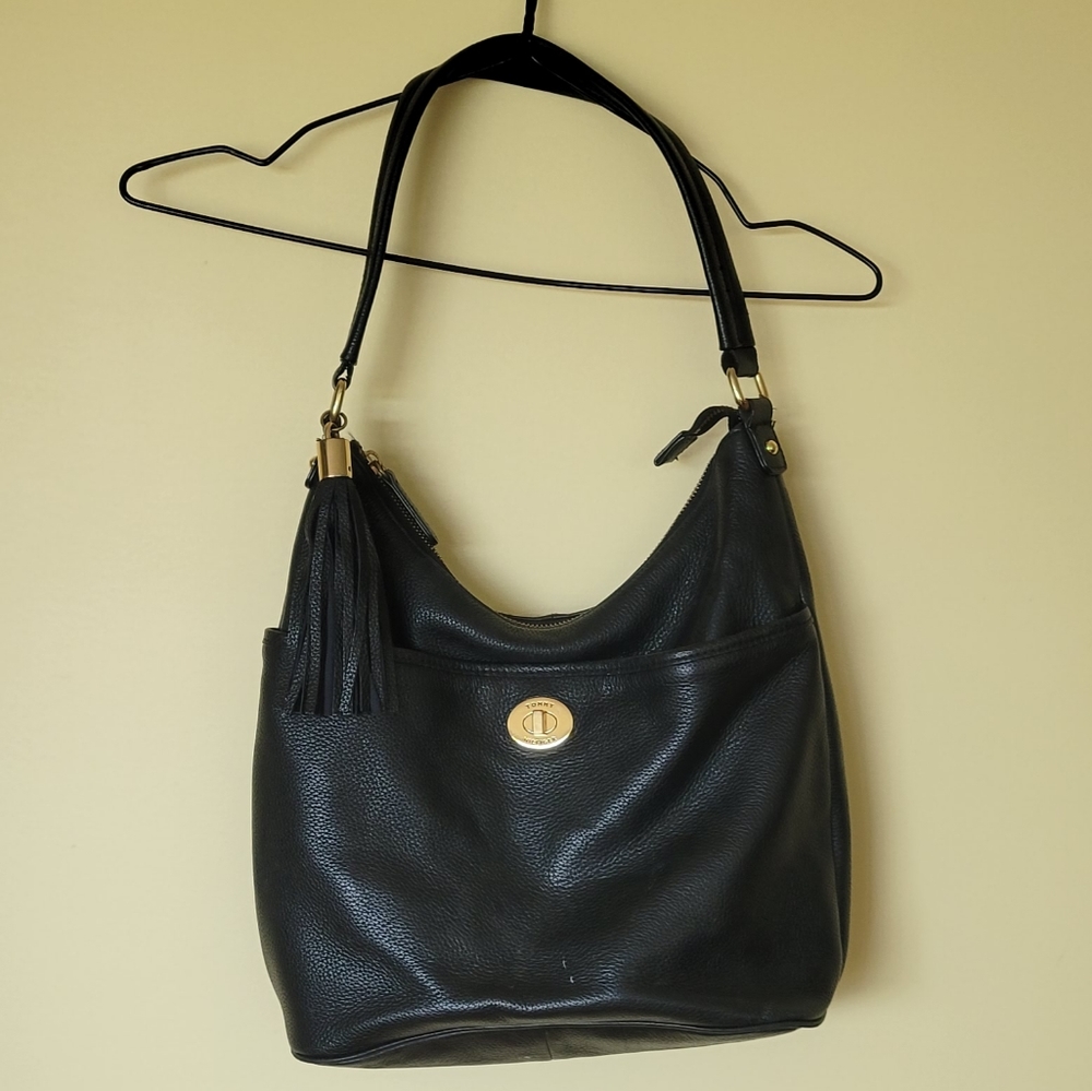 Tommy Hilfiger black leather hobo bag
